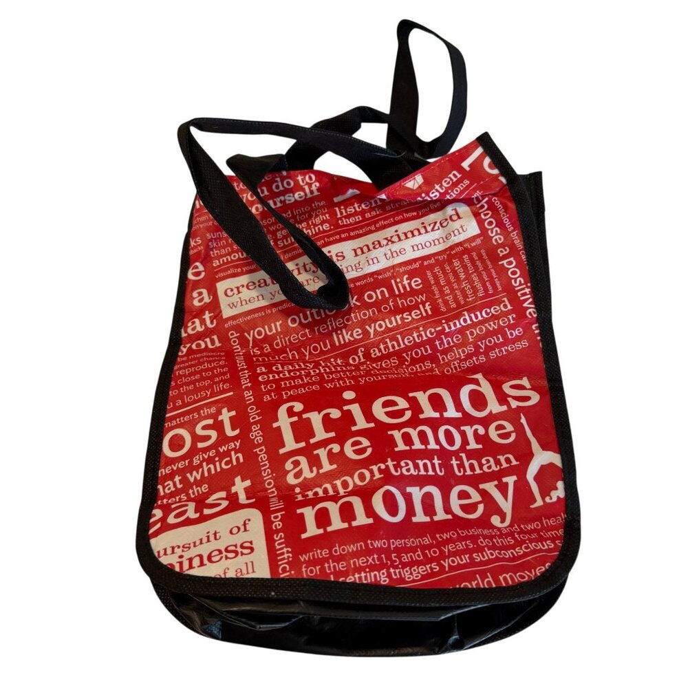 Lululemon Small Reusable Shopping Gift Bag Yoga Tote Snap Closure Black Red - Picture 4 of 5